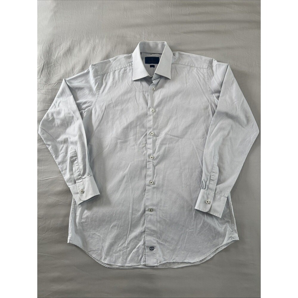 David Donahue Shirt Mens 16.5 34/35 Blue Dotted Button Up Long Sleeve